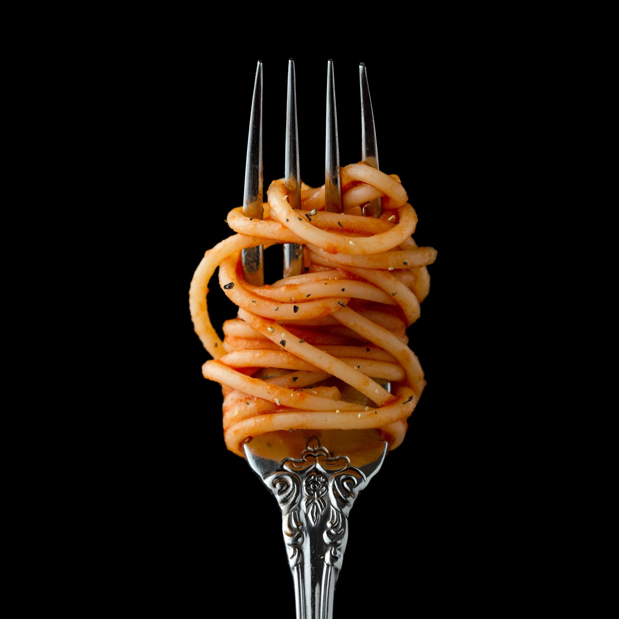 Silver Fork with Spaghetti wrapped around it