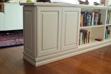 Custom cabinet trim in grey for a Chapel Hill homeowner.