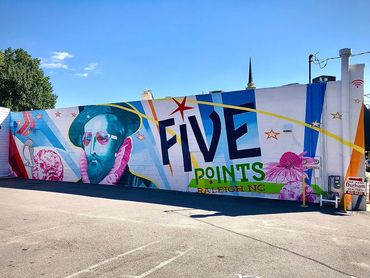 Sir Walter Raleigh Mural in Five Point's Hayes Barton Neighborhood in Raleigh.