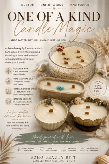 Elegant hand-poured candles made with natural ingredients and unique accents.