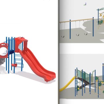 Colorful playground with slides and climbing structures.