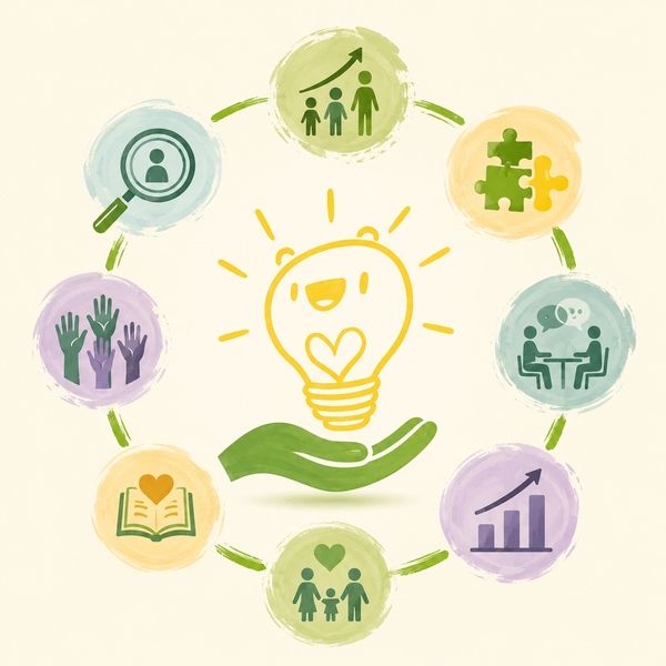 Illustration of a lightbulb with community and growth icons around it.
