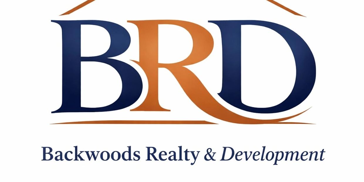 Logo of Backwoods Realty &amp; Development featuring bold blue and orange letters.