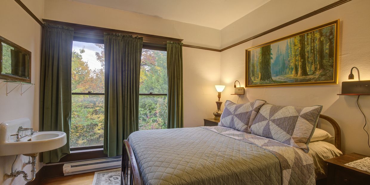 Room 10, Sword Fern room; beautiful view of gardens, large windows; full bed; antique furniture
