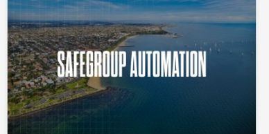 Aerial view of coastline with text 'Safegroup Automation'.