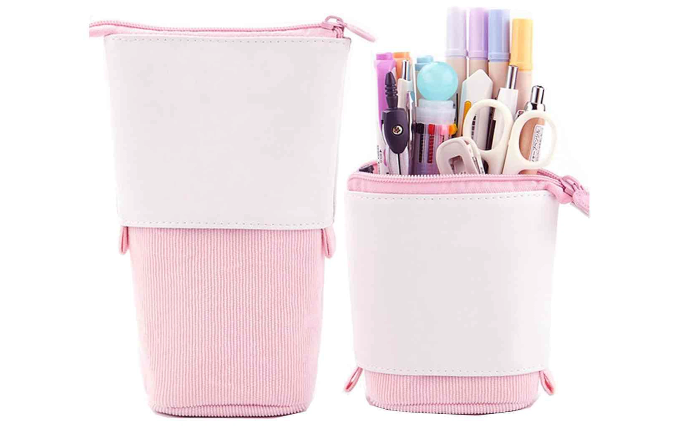Telescopic Pencil Bag Pen Holder Stationery Case, PopUp Corduroy Stand-up Retractable Bag
