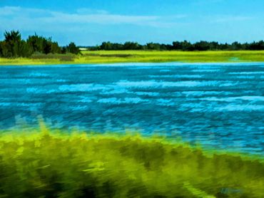 Marsh waterway abstract, Inlet and Marsh digital photography, turquoise water abstract