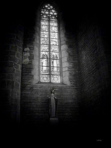 Cathedral window black and white photograph