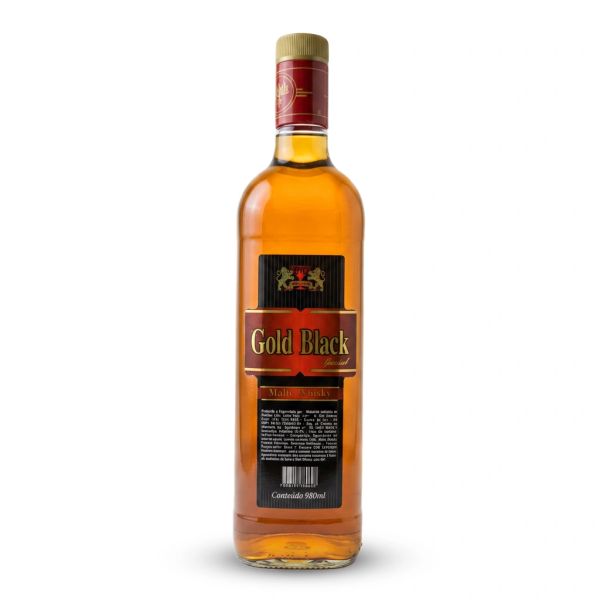 Bottle of Gold Black malt whisky.
