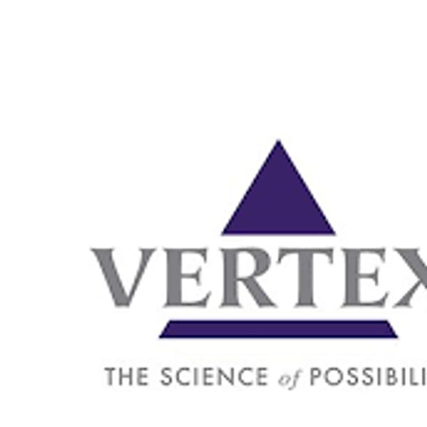Vertex logo with a purple triangle and tagline.