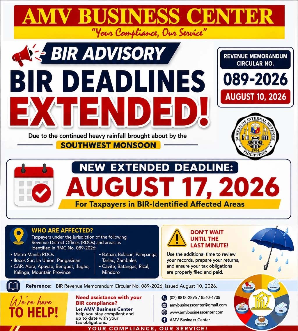 BIR RMC No. 089-2026 Deadline extended! August 17, 2026