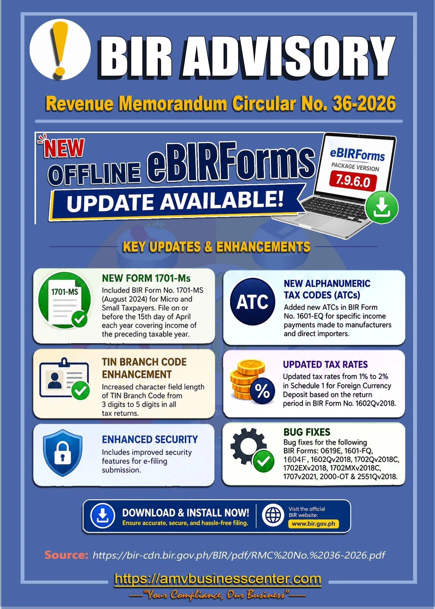 BIR Advisory, Availability of Offline eBIRForms 7.9.6.0, RMC No. 36-2026, eBIRForms update, eBIRForm