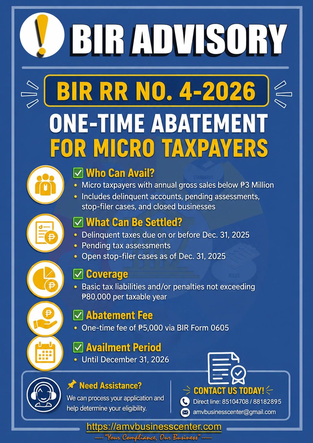 BIR RR No. 4-2026 One-Time Abatement for Micro Taxpayers, BIR Advisory re abatement, micro taxpayers