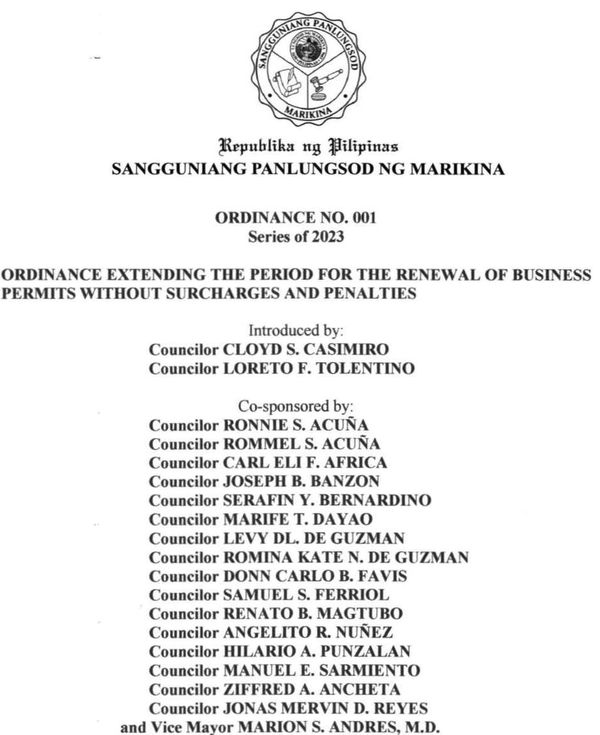 Marikina City business permit renewal 2023 extended poster, Marikina LGU business compliance 2023