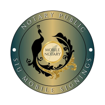 Elegant gold and green logo for a mobile notary public service.