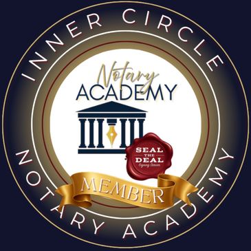 Notary Academy Inner Circle member badge with seal and ribbon design.