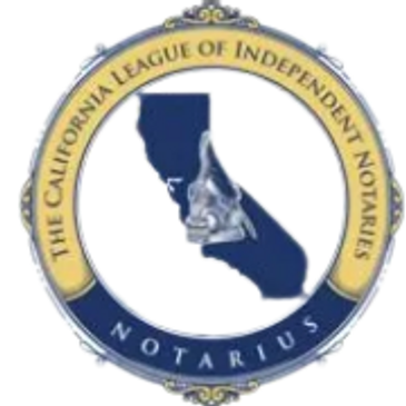 Blue and Yellow Logo for The California League of Independent Notaries