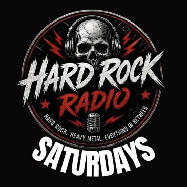 Hard Rock Radio Saturdays logo with skull and headphones.