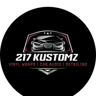 Logo of 217 Kustomz featuring a stylized car and service offerings.