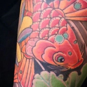 koi fish Japanese tattoo by Shelldon Bowers Brisbane tattoo artist electric hand tattoo wynnum
