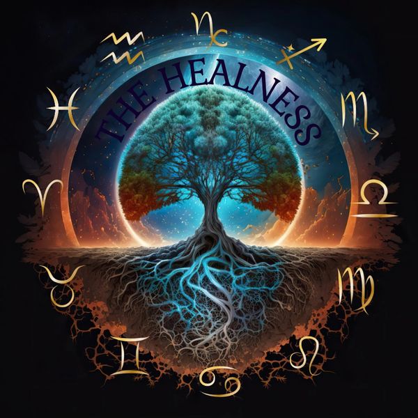A mystical tree surrounded by zodiac signs with the words 'The Healeness'.