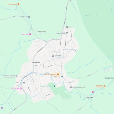 Map showing Great Ayton and Little Ayton with local landmarks.