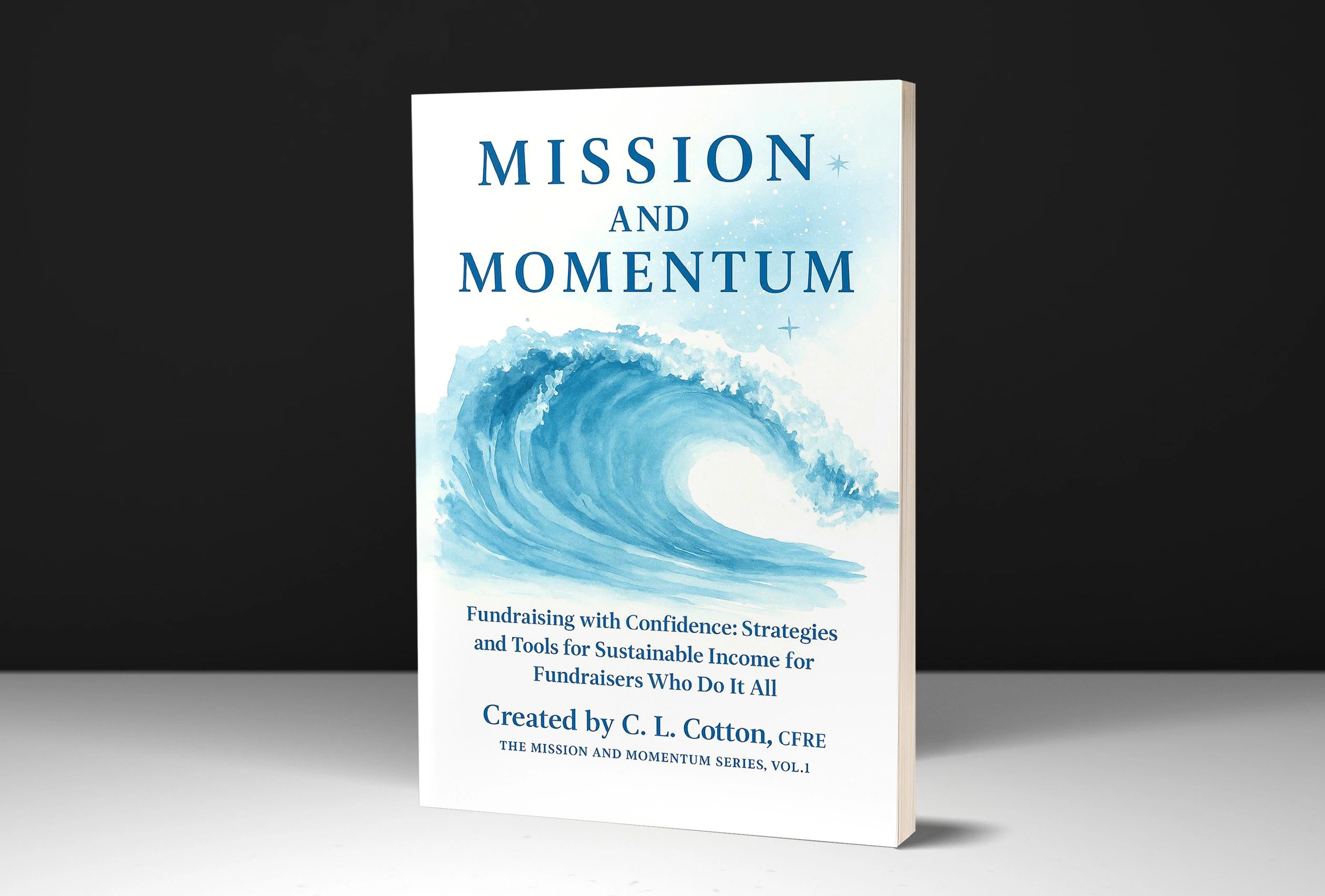 Book titled Mission and Momentum with a wave illustration.