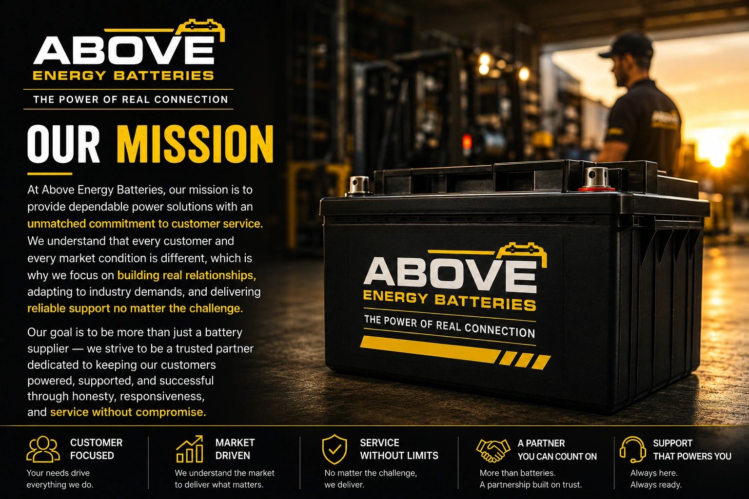 Above Energy Batteries mission to provide reliable power with unmatched customer service.