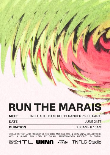 Artistic event flyer for Run The Marais in Paris, June 21st morning.