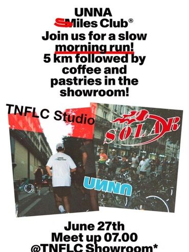 Flyer inviting to UNNA Miles Club's 5 km slow morning run and coffee event on June 27th.