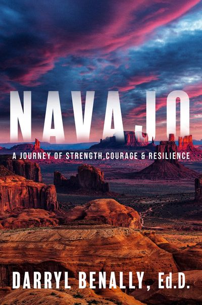 Book cover titled 'Navajo' by Darryl Benally with desert landscape.
