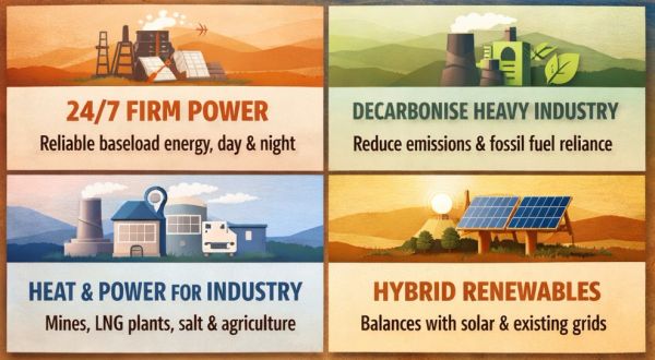 Energy solutions with firm power, decarbonisation, industry heat, and hybrid renewables.