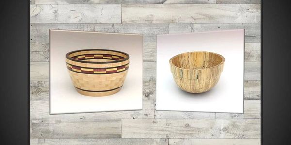 Segmented and natural hand turned wooden bowls