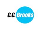 Logo of C.C. Brooks with black and blue text.