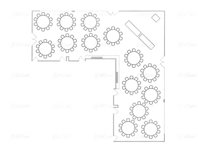 A layout of round tables and chairs 