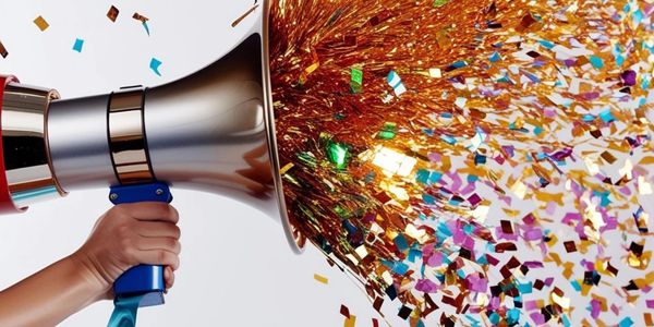 Megaphone with confetti announcing something exciting
