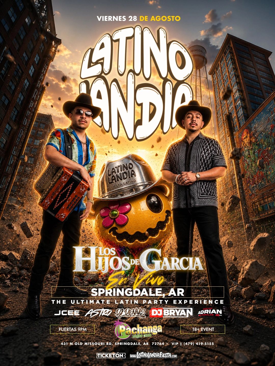 Poster for Latino Landia featuring Los Hijos de Garcia in Springdale, AR.
