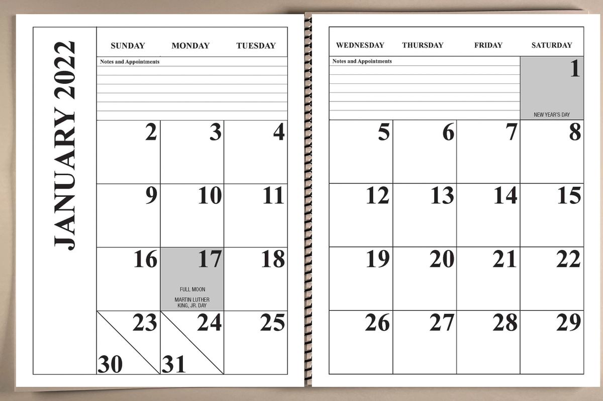 jumbo large print 2022 desktop calendar 13 months 17 x 11 opened up or closed it