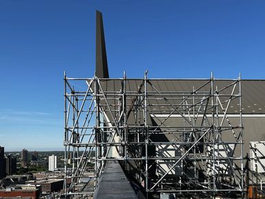Scaffolding installed on the rooftop of the Lofton Hotel in Minneapolis, MN.