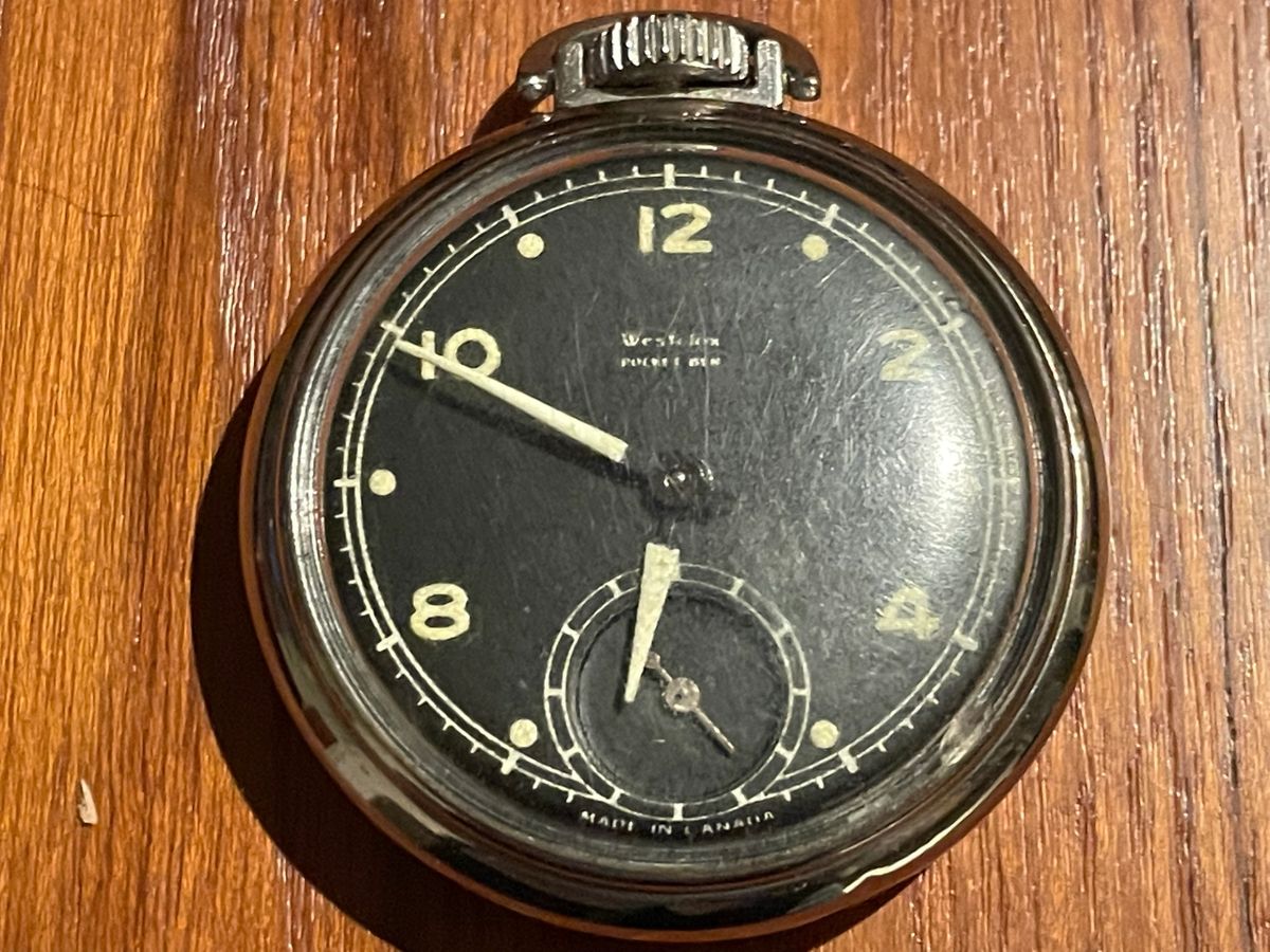 Westclox Pocket Ben Steel Case Black Dial Vintage Pocket Watch Made In Canada Working SOLD