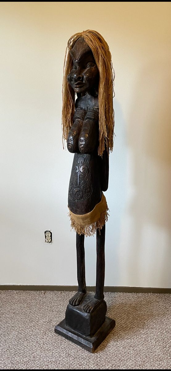 African Tribal Fertility Goddess 61 Inch Tall Wood Carved Statue