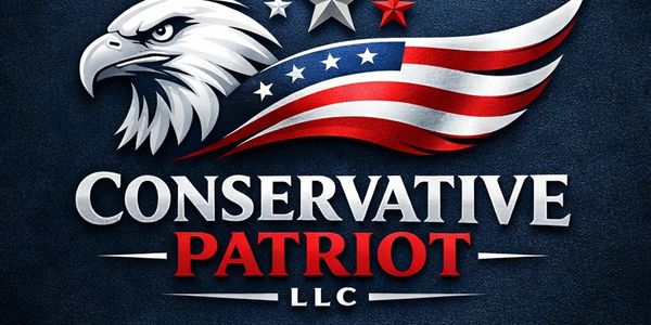 Logo with an eagle and American flag colors for Conservative Patriot LLC.