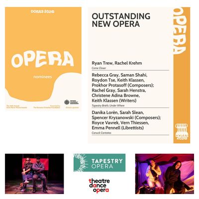 DORAS 2026 Outstanding New Opera nominees with performance photos and logos.