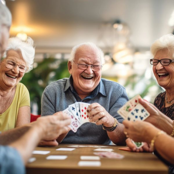 Residents enjoying card games at Pine Needle Senior Living