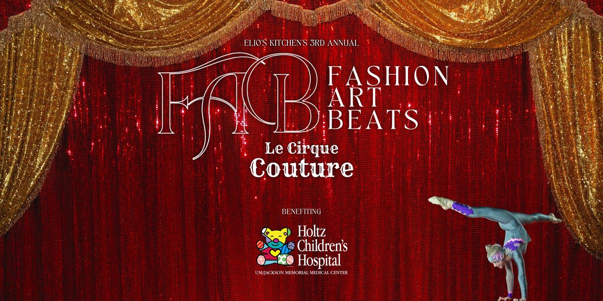 Poster for FAB event benefiting Holtz Children's Hospital with a performer in a gymnastic pose.