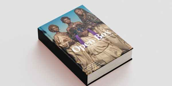 Mockup image: Upcoming poetry collection, hardcover 8x10 "Open Box: A Poetic & Literary Visual Monta