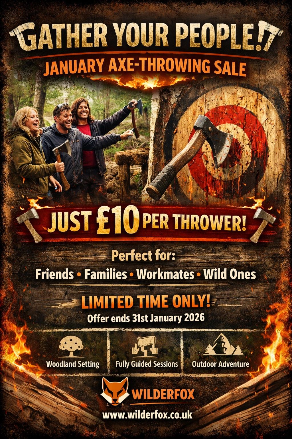 axe throwing activity with people smiling and having fun