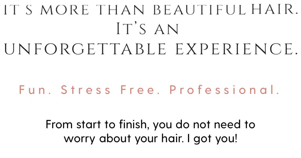 It's more than beautiful hair. 
unforgettable experience
fun. stress free. professional wedding hair