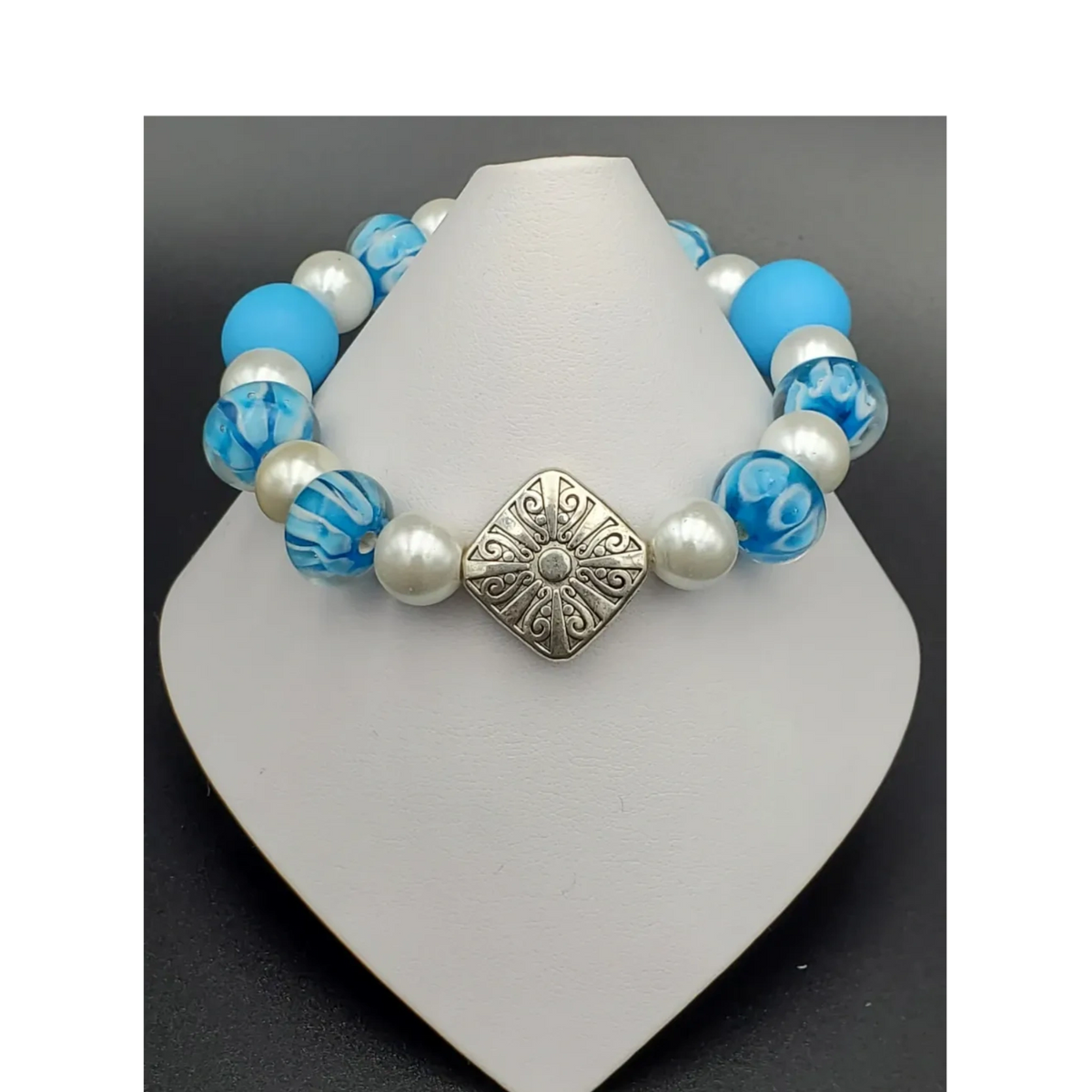 Turquoise Millefiori/Wood/Pearl Bracelet