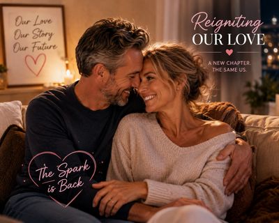 Couple joyfully reconnecting, reigniting their love with warmth and affection.
